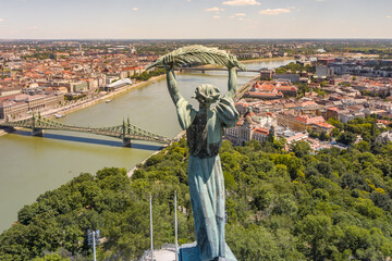 Hungary - Budapest and the Citadel with Liberty satue from drone view - obrazy, fototapety, plakaty