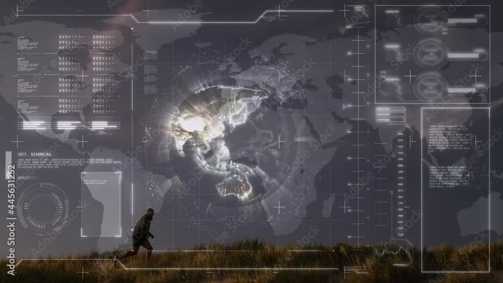 Aufkleber animation of data processing over fit man running