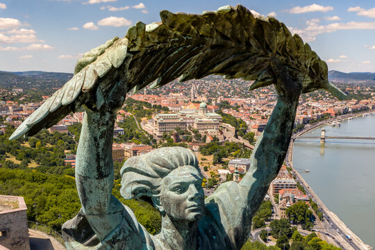 Hungary - Budapest and the Citadel with Liberty satue from drone view