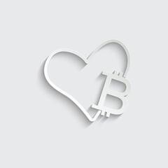 paper bitcoin  icon with a heart . money sign. vector