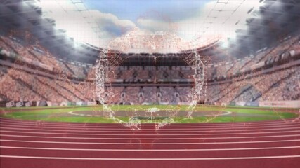 Animation of human brain over empty sports stadium - Powered by Adobe