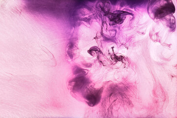 Abstract pink purple cloud of smoke, paint in water background. Fluid art wallpaper, liquid vibrant bright colors. Concept aphrodisiac perfume - obrazy, fototapety, plakaty