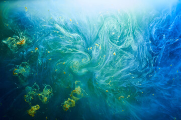 Abstract blue ocean background. Underwater swirling smoke, vibrant sea colors wallpaper, wave paint in water