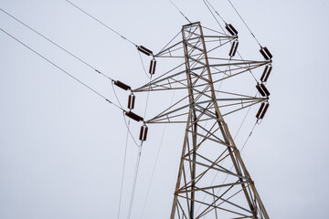 Power lines in the winter sky