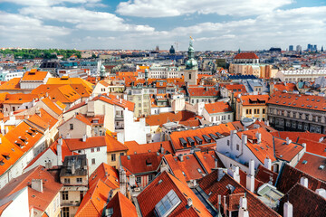 Fototapeta na wymiar Prague skyline rooftop view with historical buildings. Czech Republic