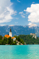 Lake Bled with mountains in Slovenia