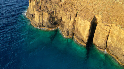Aerial drone photo of unique rocky volcanic Glaronisia or Sea Gull islets formed thousand years ago...