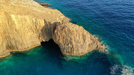 Aerial drone photo of unique rocky volcanic Glaronisia or Sea Gull islets formed thousand years ago...