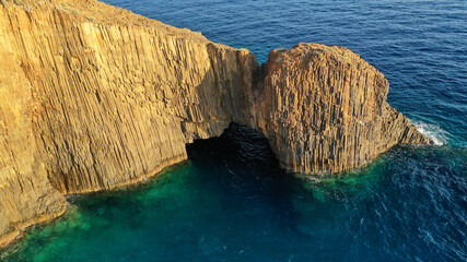 Aerial drone photo of unique rocky volcanic Glaronisia or Sea Gull islets formed thousand years ago...