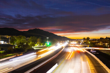Fototapeta na wymiar Moving Highway 101 Freeway Day to Night California 