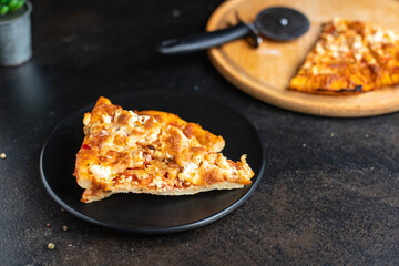 pizza slice hot snack  the table, healthy food meal snack copy space food background rustic