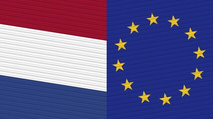 European Union and Canada Two Half Flags Together Fabric Texture Illustration