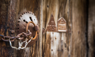 Fototapeta na wymiar old wooden doors and doorknobs with locks...