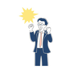 怒るスーツの男性　トゲトゲ吹き出し付き