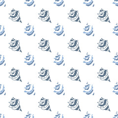 blue and white seashells seamless patterns