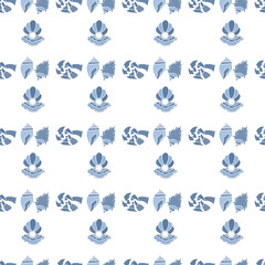 blue and white seashells seamless patterns