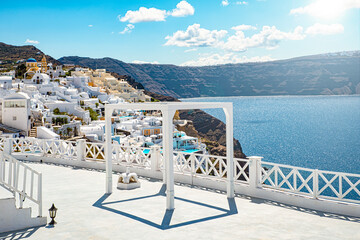 Terrace view in Oia a town in Santorini