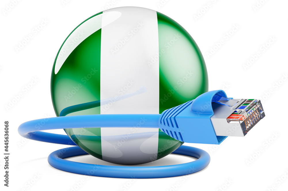 Poster internet connection in niger. lan cable with niger flag, 3d rendering
