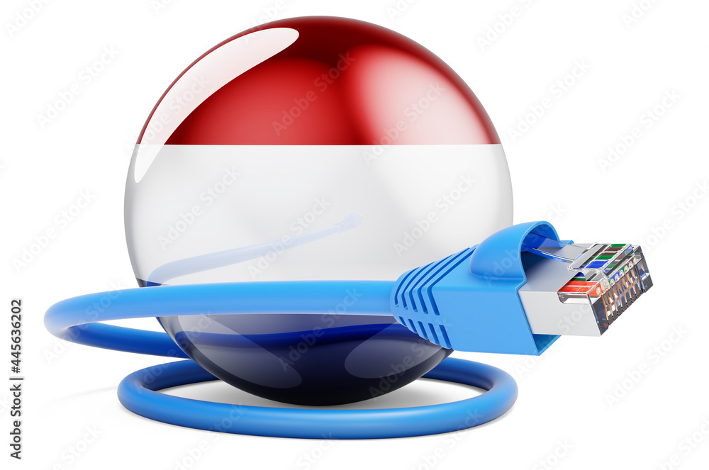 Poster internet connection in the netherlands. lan cable with the netherlands flag, 3d rendering