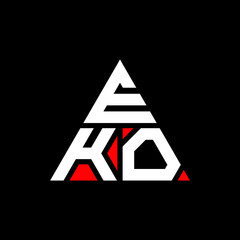 EKO triangle letter logo design with triangle shape. EKO triangle logo design monogram. EKO triangle vector logo template with red color. EKO triangular logo Simple, Elegant, and Luxurious Logo. EKO 