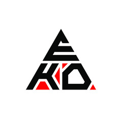 EKO triangle letter logo design with triangle shape. EKO triangle logo design monogram. EKO triangle vector logo template with red color. EKO triangular logo Simple, Elegant, and Luxurious Logo. EKO  - obrazy, fototapety, plakaty