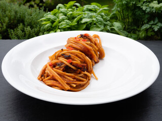 Spaghetti all'Assassina Pasta, a Speciality from Bari, Puglia, Italy
