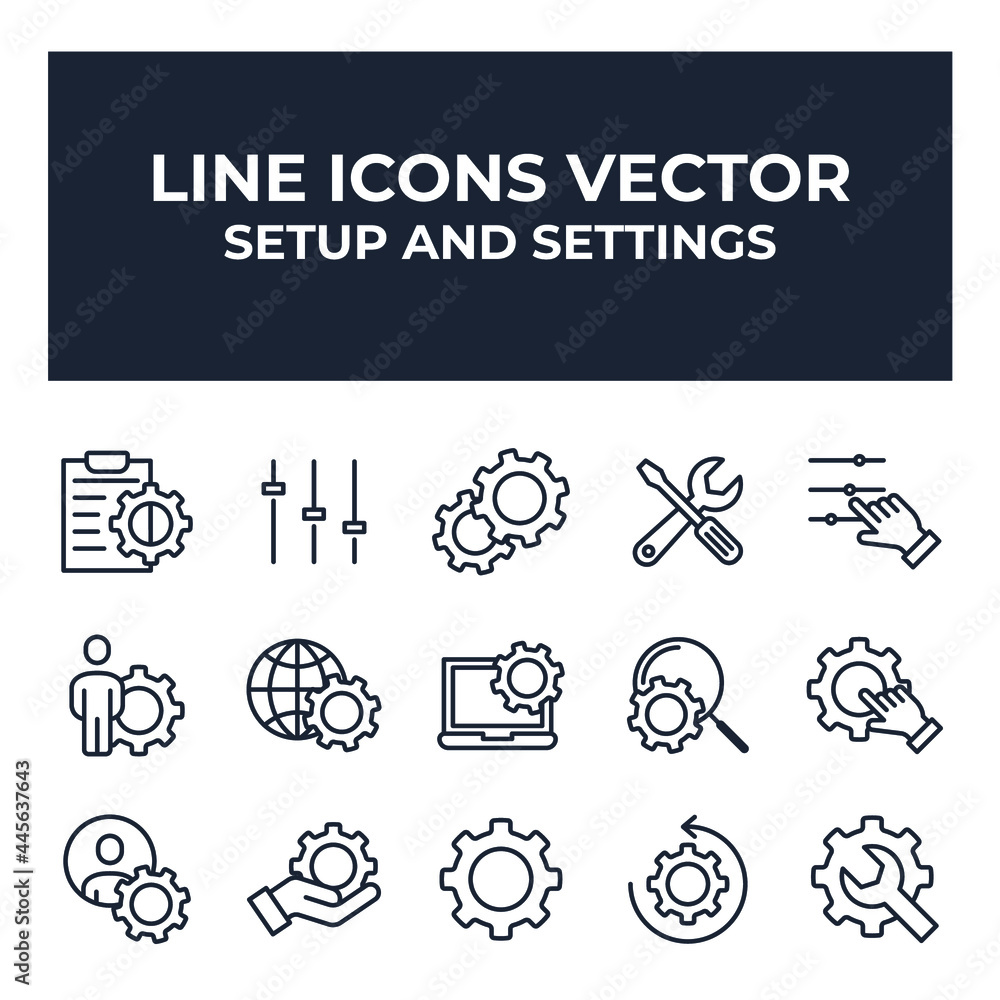 Poster set of setup and settings elements symbol template for graphic and web design collection logo vector