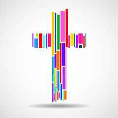 Abstract cross with colorful lines. Christian Symbol. Sign of lines. Vector illustration