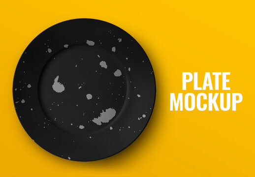 Porcelain Plate Mockup on Yellow Background