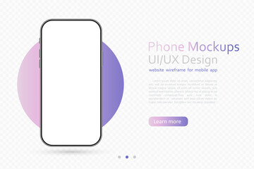Smartphone blank screen, phone mockup. Template for infographics or presentation UI design interface.Vector
