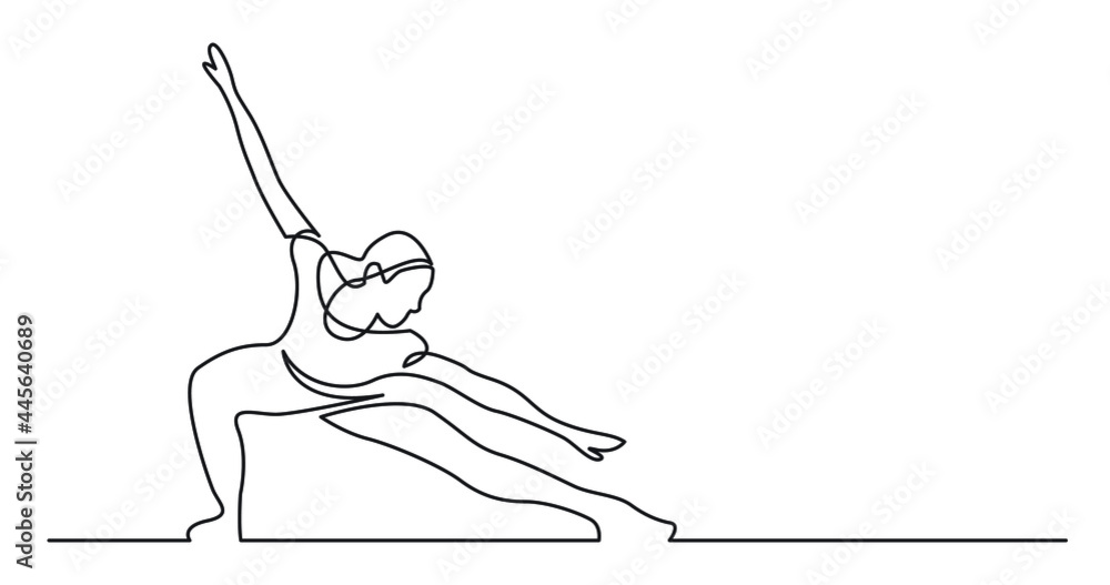 Wall mural one line drawing of active young woman stretching