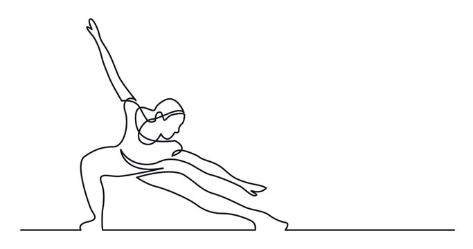 one line drawing of active young woman stretching