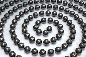 The thread with black pearls is wrapped in a spiral. Bijouterie. 3d illustration.