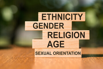 Diversity concept: ethnicity gender religion age sexual orientation