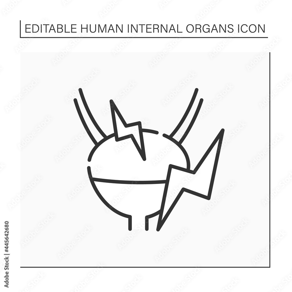 Poster bladder line icon. fiery bladder process. finding problems. human internal organs concept.isolated v