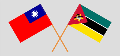 Crossed flags of Taiwan and Mozambique. Official colors. Correct proportion