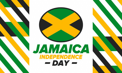 Jamaica Independence Day. Independence of Jamaica. Holiday, celebrated annual in August 6. Jamaica flag. Patriotic element. Poster, greeting card, banner and background. Vector illustration