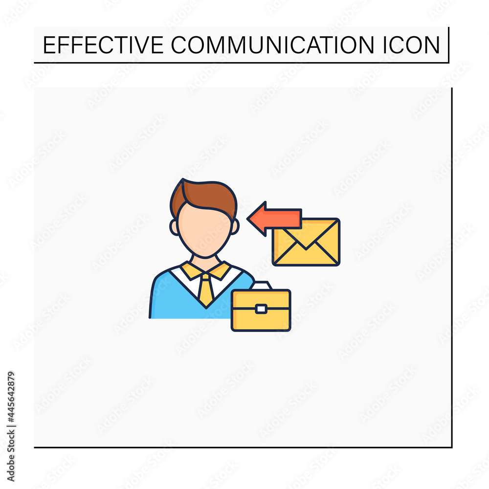 Poster receiver color icon. message delivered. man receive email, letter, message from job. effective commu