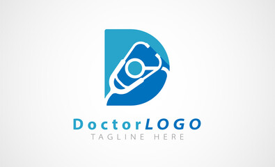 Initial D stethoscope doctor logo design inspiration