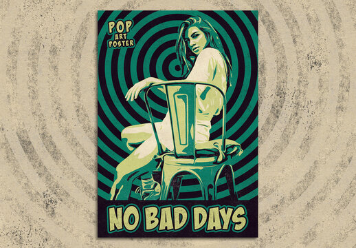 Pop Art Poster Layout Vintage Girl Sitting on the Chair