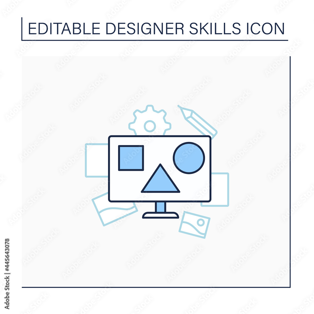 Poster composition line icon. arranged, distributed, aligned and compiled design. highly functional and eff