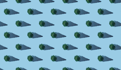 Pattern of fir trees on blue pastel background