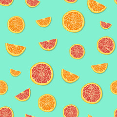 Pattern with slices of orange with seamless seam. Background in vector.