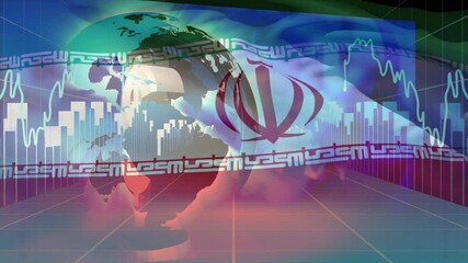Animation of moving flag of iran over data processing and globe - Powered by Adobe