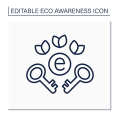 Eco-labeling line icon. Green key labeling eco friendly hotels, restaurants, supermarkets. Environment protection organization.Eco awareness concept. Isolated vector illustration. Editable stroke