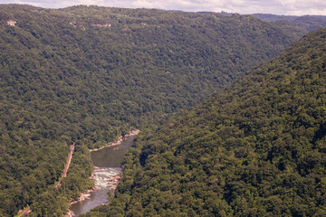 New River and Surrounding Mountains Seen From 1000 Feet up on the Endless Wall Trail in New River Gorge National Park