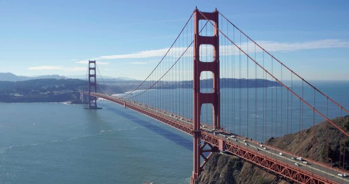 Aerial: The Golden Gate Bridge. San Francisco, California, USA