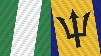 Barbados and Nigeria Two Half Flags Together Fabric Texture Illustration
