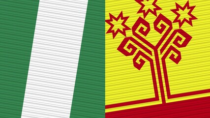 Chuvashia and Nigeria Two Half Flags Together Fabric Texture Illustration