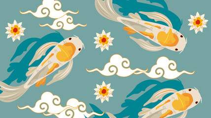 koi fishes and flowers